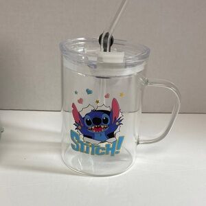 Stitch! Clear Acrylic Travel Mug with Straw - Blue/Pink